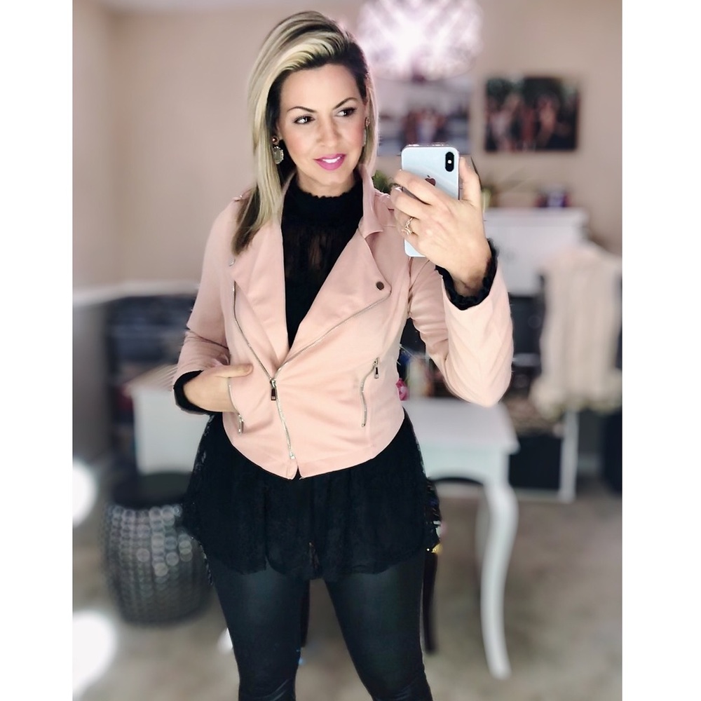 Chalk Pink Long Sleeve Moto Jacket - Picture 5 of 6